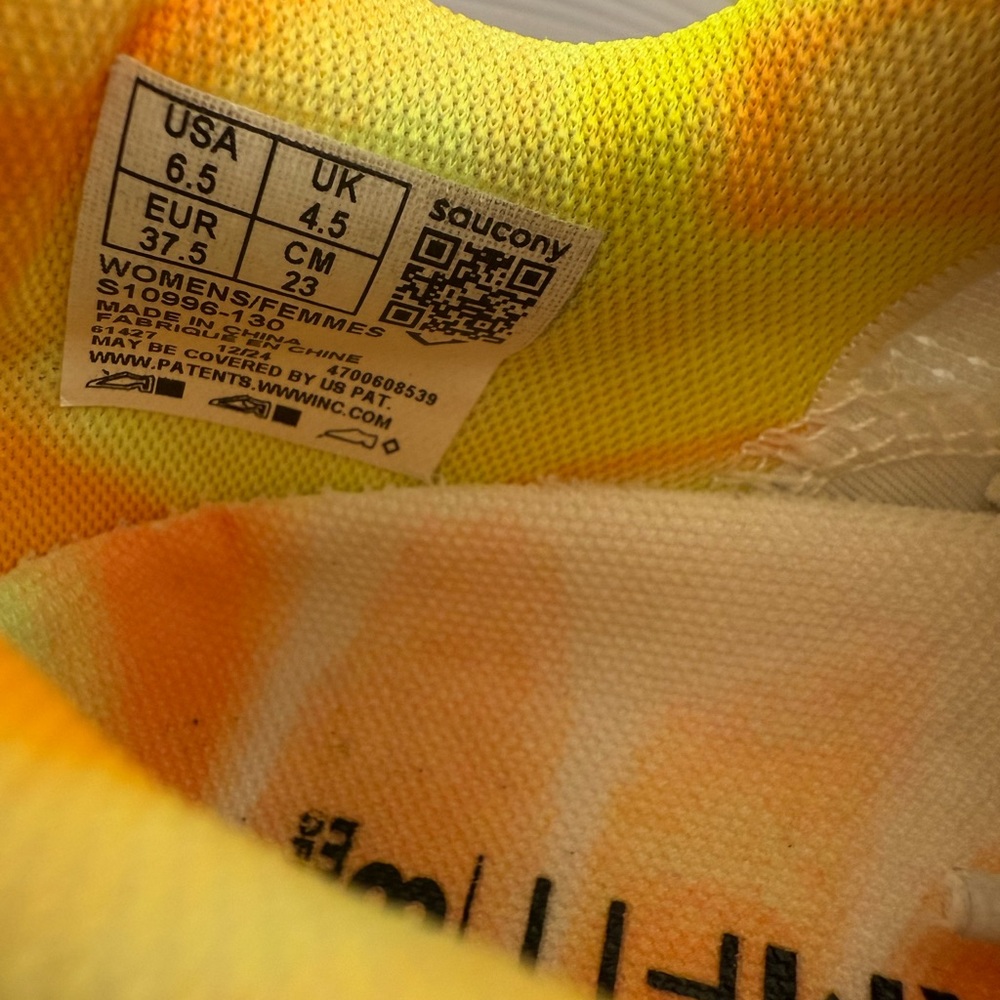 Saucony Endorphin White and Orange Running Sneakers - Picture 13 of 16
